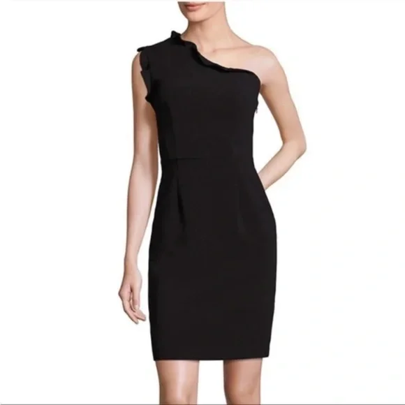 Black Halo | Dresses | Black Halo Ruffle One Shoulder Black Minidress |  Poshmark